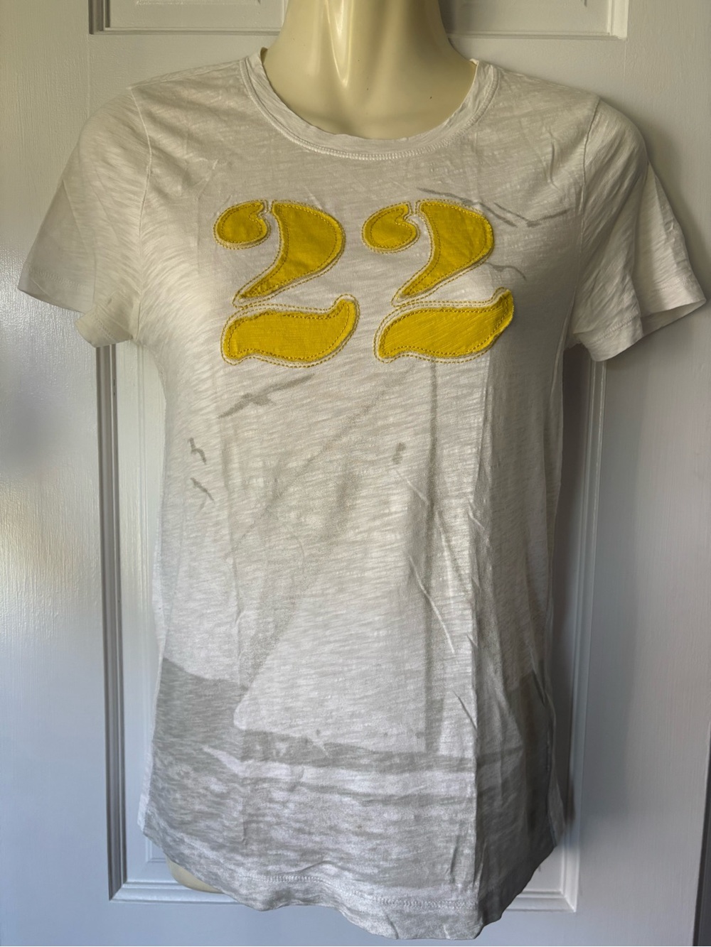 J. Crew White Tee with Yellow '22' Appliqué size M